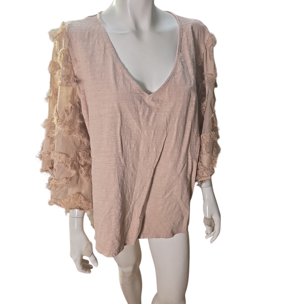 Elegant Lace Sleeve Blouse - Tan